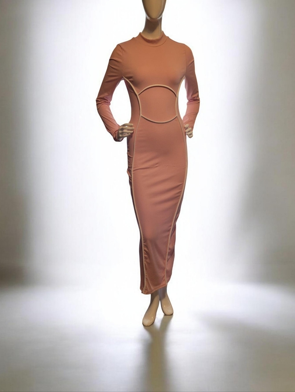 SHEIN Mauve Long Sleeve Cutout Maxi Dress
